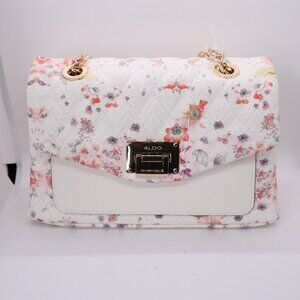 Aldo quilted shoulder bag floral spring gold chain strap white nwt